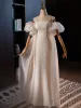 Chic / Beautiful Beige Light Wedding Dresses 2024 Trumpet / Mermaid Spaghetti Straps Puffy Short Sleeve Backless Floor-Length / Long Wedding