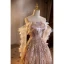 Scintillantes Haut de Gamme Rougissant Rose Perle Appliques Paillettes Robe De Soirée 2023 Princesse De l'épaule 3/4 Manches Dos Nu Longue Soirée Robe De Ceremonie
