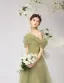 Fashion Sage Green Sequins Ruffle Prom Dresses 2025 A-Line / Princess Off-The-Shoulder Short Sleeve Backless Floor-Length / Long Prom Formal Dresses