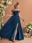 Elegant Green Glitter Split Front Prom Dresses 2025 A-Line / Princess Off-The-Shoulder Sleeveless Backless Floor-Length / Long Prom Formal Dresses