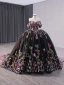 High-end Vintage / Retro Black Handmade  Sequins Lace Flower Prom Dresses 2024 Ball Gown Off-The-Shoulder Short Sleeve Backless Royal Train Prom