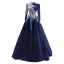 Vintage / Retro Navy Blue Lace Flower Prom Dresses 2022 A-Line / Princess High Neck Long Sleeve Floor-Length / Long Formal Dresses