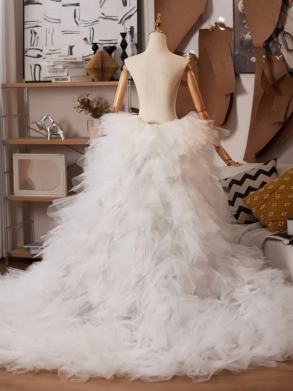 Charmant Blanche Volants en Cascade Mariage châle 2025 Tulle