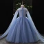 Elegant Sky Blue Beading Sequins Birthday Flower Girl Dresses 2022 Ball Gown High Neck Long Sleeve Floor-Length / Long Flower Girl Dresses
