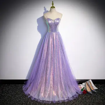 Sparkly Lavender Beading Pearl Sequins Evening Dresses 2022 A Line Princess Strapless Sleeveless Backless Floor Length Long Evening Party Formal Dresses