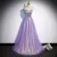 Sparkly Lavender Beading Pearl Sequins Evening Dresses 2022 A-Line / Princess Strapless Sleeveless Backless Floor-Length / Long Evening Party Formal Dresses