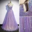 Sparkly Lavender Beading Pearl Sequins Evening Dresses 2022 A-Line / Princess Strapless Sleeveless Backless Floor-Length / Long Evening Party Formal Dresses