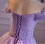 Schöne Lavendel Rüschen Ballkleider 2024 Ballkleid Off Shoulder Ärmellos Rückenfreies Sweep / Pinsel Zug Ball Festliche Kleider