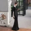 Sparkly Black Sequins Evening Dresses 2022 Trumpet / Mermaid Scoop Neck 1/2 Sleeves Floor-Length / Long Evening Party Formal Dresses