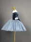 Chic / Beautiful Navy Blue Pearl Sequins Butterfly Bow Short Flower Girl Dresses 2023 Ball Gown Birthday High Neck Short Sleeve