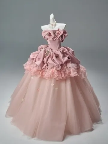 Vintage Originale Rougissant Rose Appliques Volants En Cascade Robe De Bal 2026 Robe Boule Bustier Sans Manches Dos Nu Longue Robe De Ceremonie