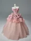 Vintage / Retro Blushing Pink Appliques Cascading Ruffles Prom Dresses 2026 Ball Gown Strapless Sleeveless Backless Floor-Length / Long Formal Dresses