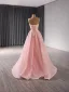 High End Rosa Handgefertigt Perlenstickerei Pailletten Ballkleider 2024 Ballkleid Bandeau Ärmellos Rückenfreies Lange Ball Festliche Kleider