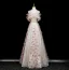 Flower Fairy Sparkly Champagne Appliques Sequins Prom Dresses 2025 A-Line / Princess Off-The-Shoulder Short Sleeve Backless Floor-Length / Long Formal Dresses
