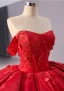 High-end Red Sequins Lace Flower Appliques Chapel Train Wedding Dresses 2024 Ball Gown Strapless Sleeveless Backless Wedding