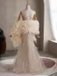 Sexy Champagne Perlage Faux Diamant Paillettes Plumes Robe De Soirée 2026 Trompette / Sirène Bustier Sans Manches Dos Nu Longue Soirée Robe De Ceremonie
