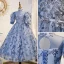 Chic / Beautiful Sky Blue Glitter Sequins Beading Rhinestone Lace Flower Birthday Flower Girl Dresses 2022 A-Line / Princess High Neck Short Sleeve Backless Floor-Length / Long Flower Girl Dresses