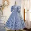 Chic / Beautiful Sky Blue Glitter Sequins Beading Rhinestone Lace Flower Birthday Flower Girl Dresses 2022 A-Line / Princess High Neck Short Sleeve Backless Floor-Length / Long Flower Girl Dresses