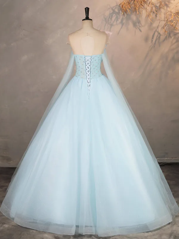 Chic / Beautiful Sky Blue Beading Sequins Appliques Prom Dresses 2025 Ball Gown Scoop Neck Sleeveless Backless Floor-Length / Long Formal Dresses