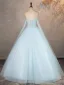 Chic / Beautiful Sky Blue Beading Sequins Appliques Prom Dresses 2025 Ball Gown Scoop Neck Sleeveless Backless Floor-Length / Long Formal Dresses