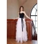 Fashion Black Ruffle Prom Dresses 2022 A-Line / Princess Strapless Lace Flower Sleeveless Backless Bow Sash Floor-Length / Long Formal Dresses