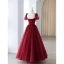 Chic / Beautiful Burgundy Beading Sequins Prom Dresses 2023 A-Line / Princess Square Neckline Short Sleeve Backless Floor-Length / Long Prom Formal Dresses