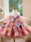 Flower Fairy Candy Pink Pearl Appliques Short Birthday Flower Girl Dresses 2025 Ball Gown Off-The-Shoulder Short Sleeve Backless Bow Tulle