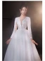 Elegant White Lace Flower Wedding Dresses 2024 A-Line / Princess Deep V-Neck Long Sleeve Backless Floor-Length / Long Wedding
