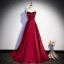 Elegant Burgundy Satin Prom Dresses A-Line / Princess 2023 Strapless Short Sleeve Backless Floor-Length / Long Prom Formal Dresses