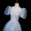 Elegant Sky Blue Sequins Prom Dresses 2023 A-Line / Princess Square Neckline Puffy Short Sleeve Backless Floor-Length / Long Prom Formal Dresses