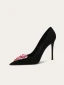 Mode Noire Forme de coeur Faux Diamant Promo Escarpins 2024 Cuir 10 cm Talons Aiguilles À Bout Pointu Escarpins