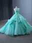 High-end Mint Green Cascading Ruffles Prom Dresses 2024 Ball Gown One-Shoulder Sleeveless Backless Court Train Prom Formal Dresses