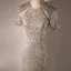 Sexy Sparkly Champagne Evening Dresses 2022 Trumpet / Mermaid Scoop Neck Short Sleeve Beading Sequins Lace Flower Floor-Length / Long Split Front Evening Party Formal Dresses