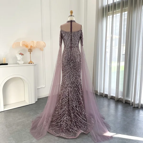 High-end Charming Gold Handmade Beading Pearl Rhinestone Sequins Prom Dresses 2024 Trumpet / Mermaid High Neck Sleeveless Floor-Length / Long Prom