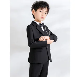 Modern Fashion Black Long Sleeve Boys Wedding Suits 2023 Coat Pants Shirt Tie Vest Wedding