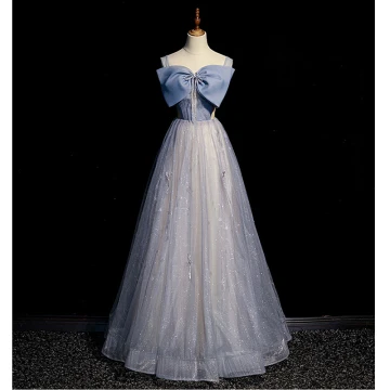 Encantador Azul Cielo Lentejuelas Vestidos De Noche 2023 A Line Princess Escote Cuadrado Rhinestone Bowknot Sin Mangas Sin Espalda Largos Vestidos Formales