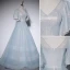 Fashion Sky Blue Sequins Prom Dresses 2022 A-Line / Princess V-Neck Short Sleeve Backless Floor-Length / Long Prom Formal Dresses
