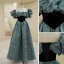 Vintage / Retro Ink Blue Prom Dresses 2022 A-Line / Princess Square Neckline Puffy Short Sleeve Backless Floor-Length / Long Prom Formal Dresses