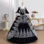 Vintage / Retro Black Lace Flower Prom Dresses 2026 Ball Gown Square Neckline Bell sleeves Backless Floor-Length / Long Formal Dresses