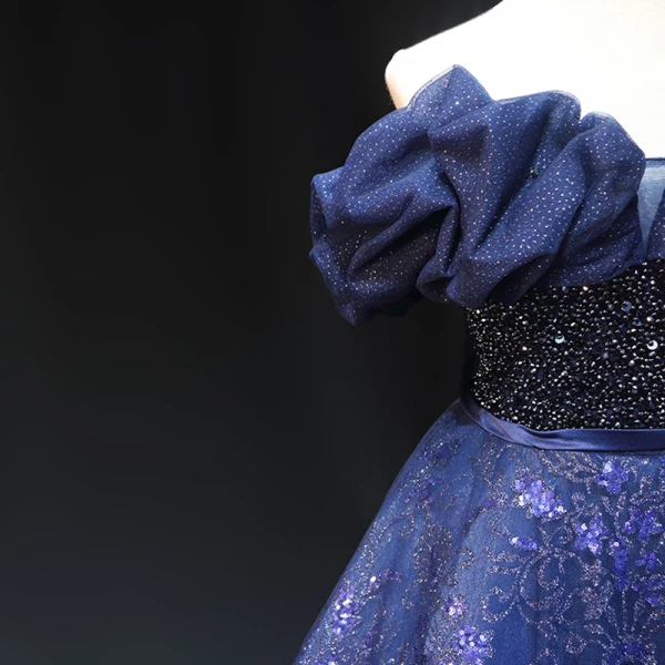 Scintillantes Bleu Marine Perlage Paillettes Robe De Soirée 2023 Princesse De l'épaule Sans Manches Dos Nu Ceinture Longue Soirée Robe De Ceremonie