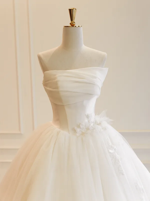 High End Weiß Handgefertigt Applikationen Spitze Blumen Brautkleider / Hochzeitskleider 2026 Ballkleid Bandeau Ärmellos Rückenfreies Lange