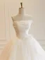 High End Weiß Handgefertigt Applikationen Spitze Blumen Brautkleider / Hochzeitskleider 2026 Ballkleid Bandeau Ärmellos Rückenfreies Lange