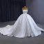 High-end Ivory Satin Lace Flower Wedding Dresses 2023 Ball Gown Strapless Sleeveless Backless Royal Train Wedding
