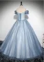 Élégant Bleu Ciel Perlage Paillettes En Dentelle Fleur Robe De Bal 2025 De l'épaule Manches Courtes Dos Nu Longue Robe De Ceremonie