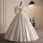 Vintage / Retro Audrey Hepburn Style Ivory Pearl Rhinestone Wedding Dresses 2023 Ball Gown Satin Ruffle V-Neck Bow Short Sleeve Backless Floor-Length / Long Wedding