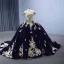 Vintage / Retro High-end Navy Blue Pearl Lace Flower Prom Dresses 2023 Ball Gown Off-The-Shoulder Sleeveless Backless Sweep Train Prom Formal Dresses