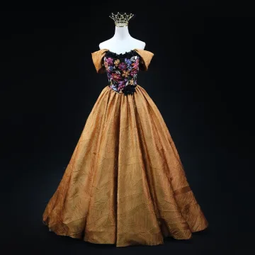 Élégant Doré Paillettes En Dentelle Fleur Robe De Bal 2025 Robe Boule De L Épaule Sans Manches Dos Nu Longue Promo Robe De Ceremonie