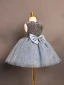 Bling Bling Grey Sequins Short Birthday Flower Girl Dresses 2023 Ball Gown Scoop Neck Sleeveless Bow