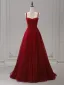 Bling Bling Burgundy Beading Sequins Evening Dresses 2026 A-Line / Princess Spaghetti Straps Sleeveless Backless Sweep Train