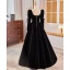 Audrey Hepburn Style Black Velvet Winter Prom Dresses 2024 A-Line / Princess Square Neckline Long Sleeve Backless Floor-Length / Long Prom Formal Dresses